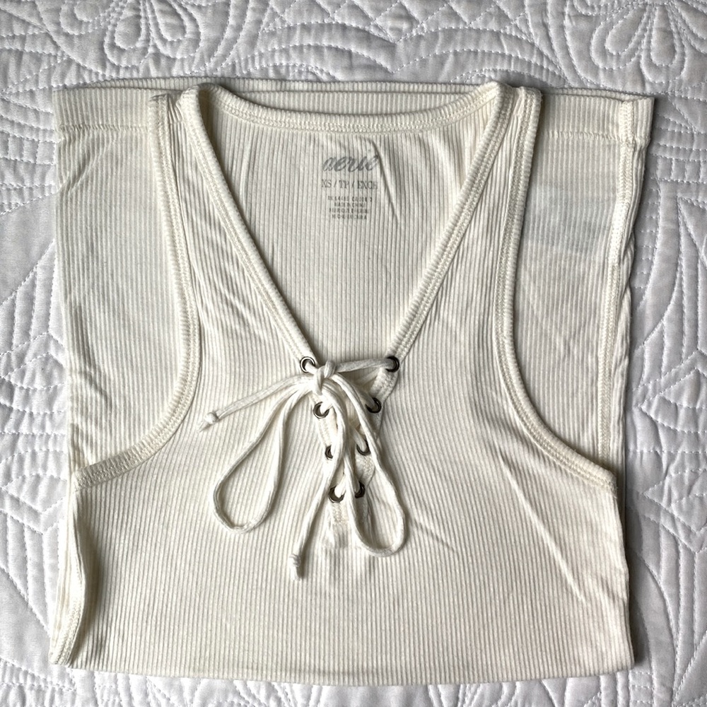 aerie By American Eagle Women’s SzXS Ribbed Tank Top Light Cream Color